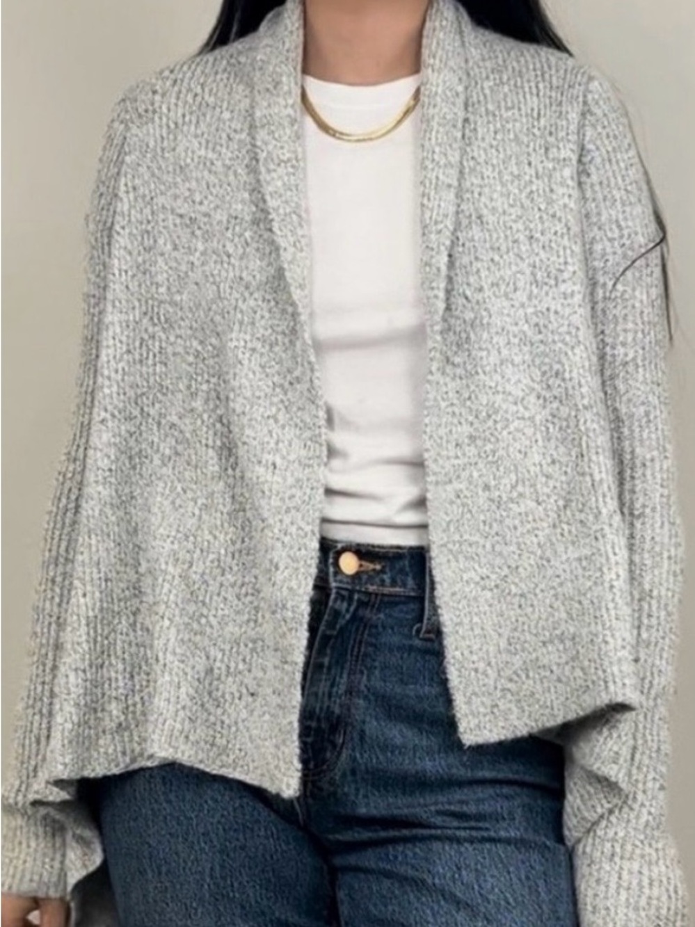 Guess Light Gray Draped Open Front Cardigan
